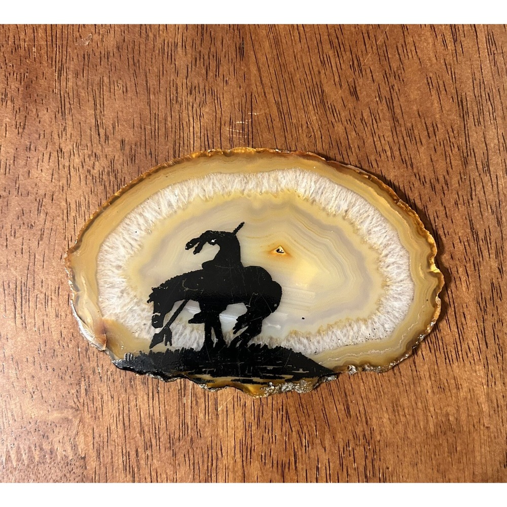 Geode Crystal Agate Slice Hand Painted End Of The Trail Native American Art